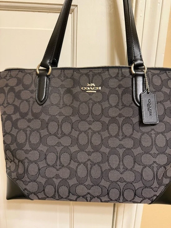 Coach Black/Charcoal Signature Tote with Leather Trim - Picture 2 of 11